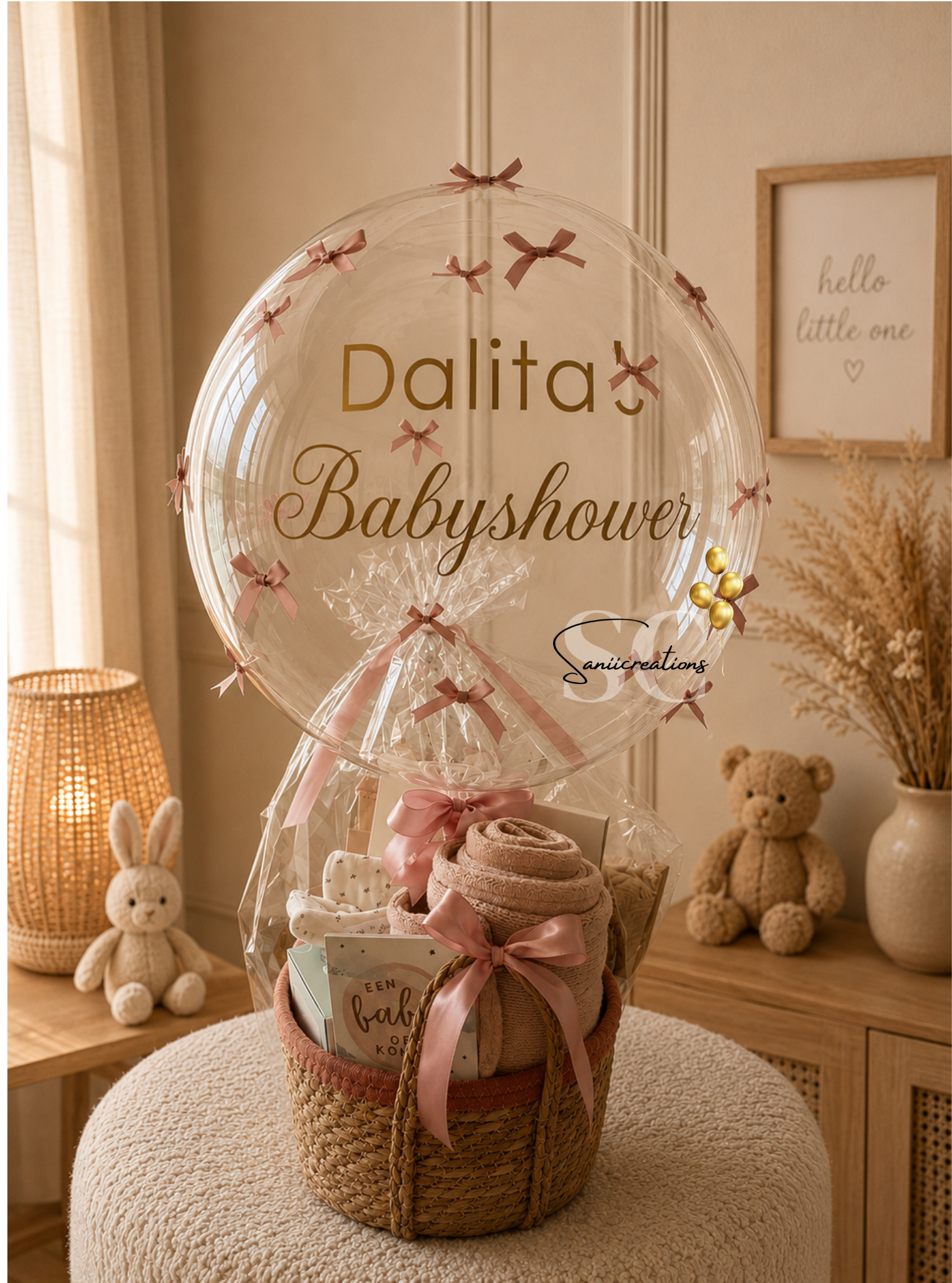 Gepersonaliseerde Babyshower Ballon met houder  – Luxe Babyshower Geschenk