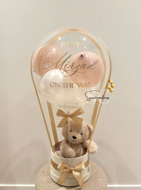 Gepersonaliseerd Babycadeau met Naam | Luxe Hot Air Ballon in Nude-, Witte- Tinten