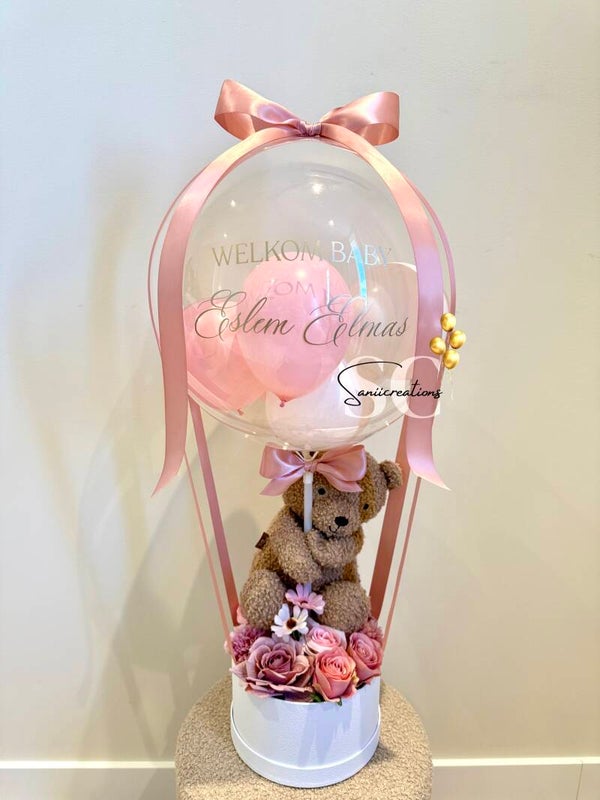 Hot Air Balloon roze met Jollein knuffel en ballonnetjes