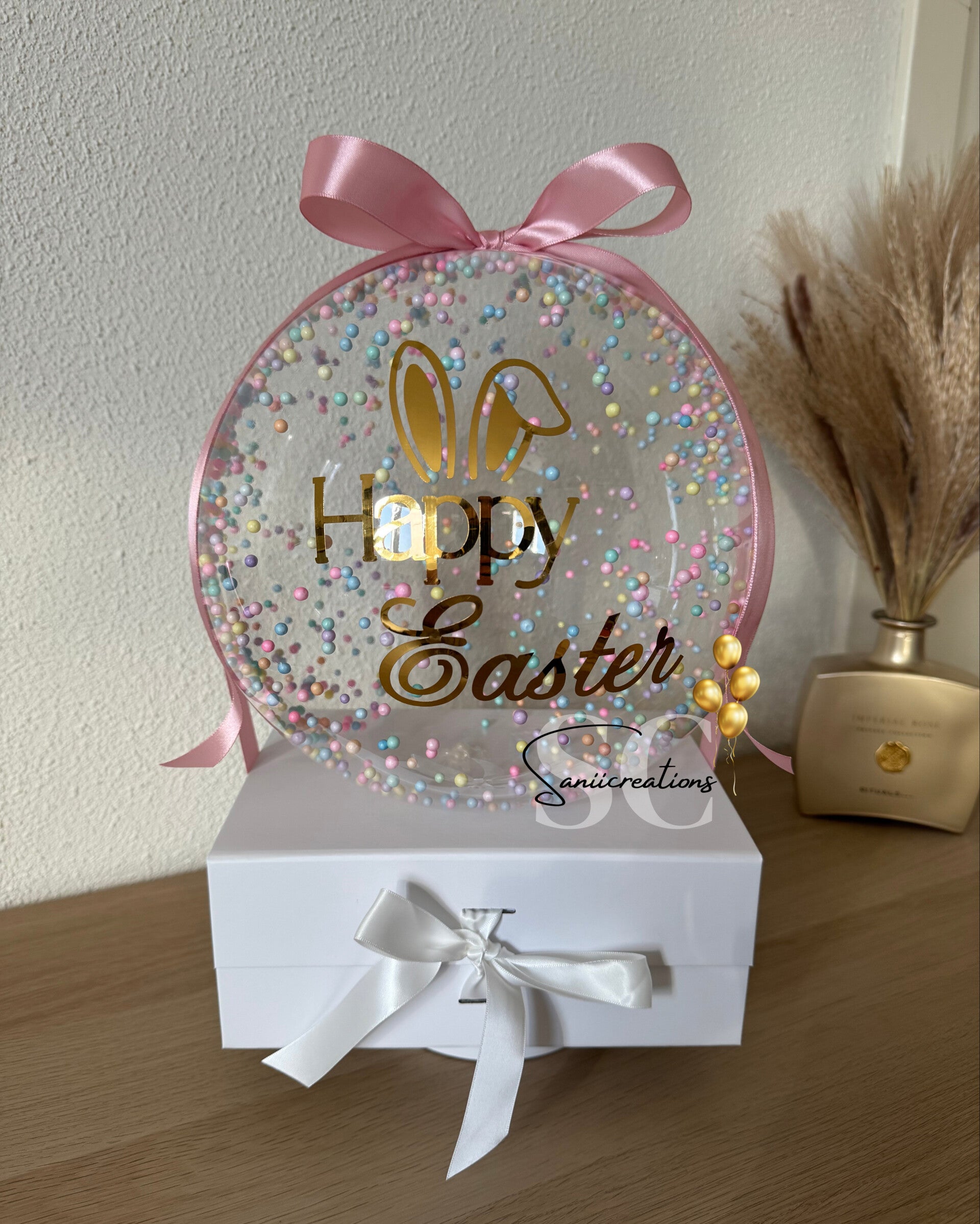 Luxe Happy Easter Ballon in Cadeaubox – Gepersonaliseerd Paascadeau incl. Inhoud