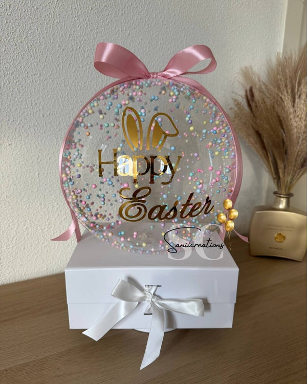 Luxe Happy Easter Ballon in Cadeaubox – Gepersonaliseerd Paascadeau incl. Inhoud