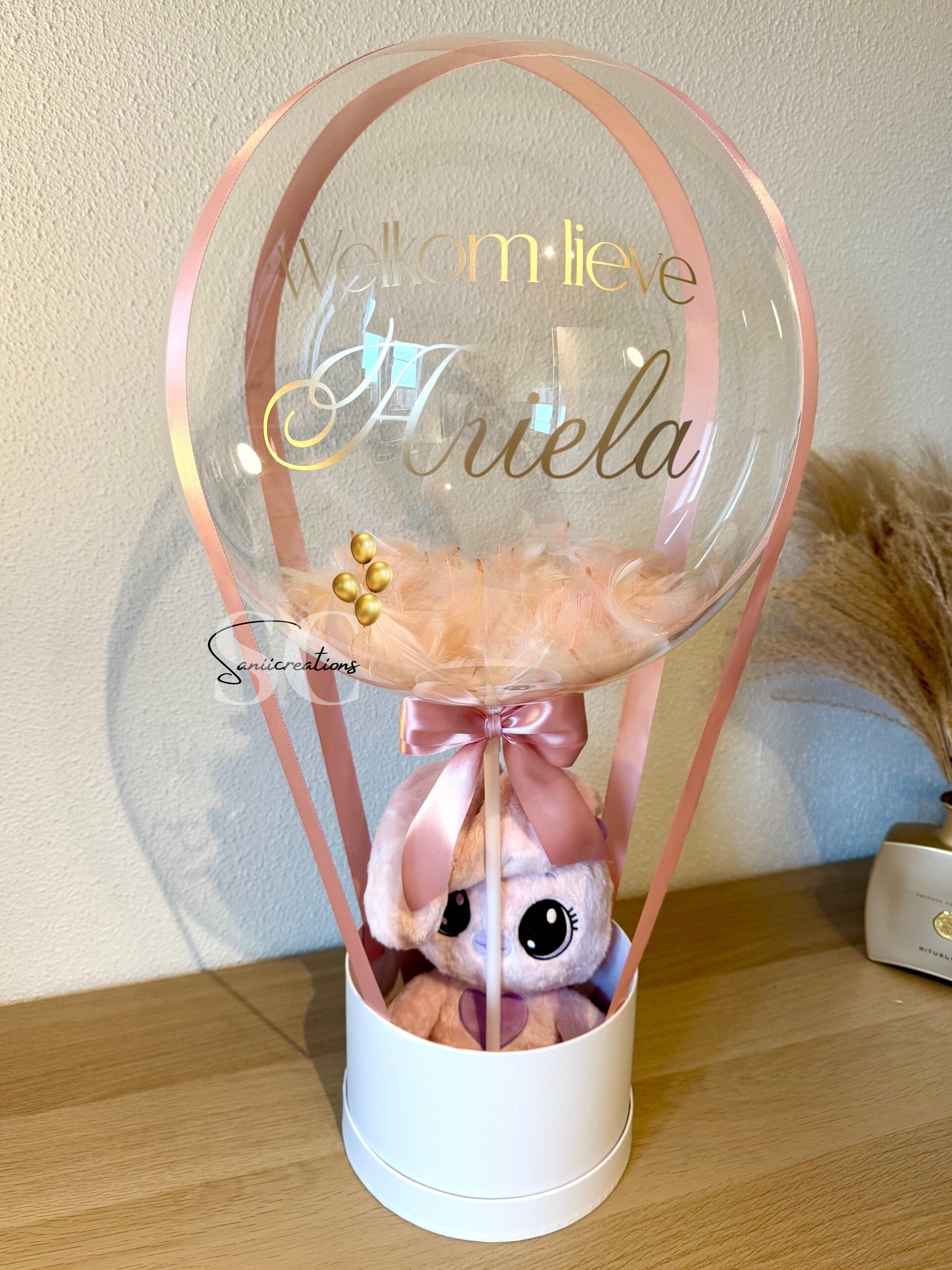 Geboorteballon met Naam en Roze Knuffel | Kraamcadeau Meisje