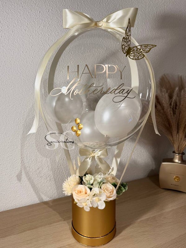 Luxe Hot Air Balloon Moederdag Cadeau – Gepersonaliseerde Ballon met Bloemen