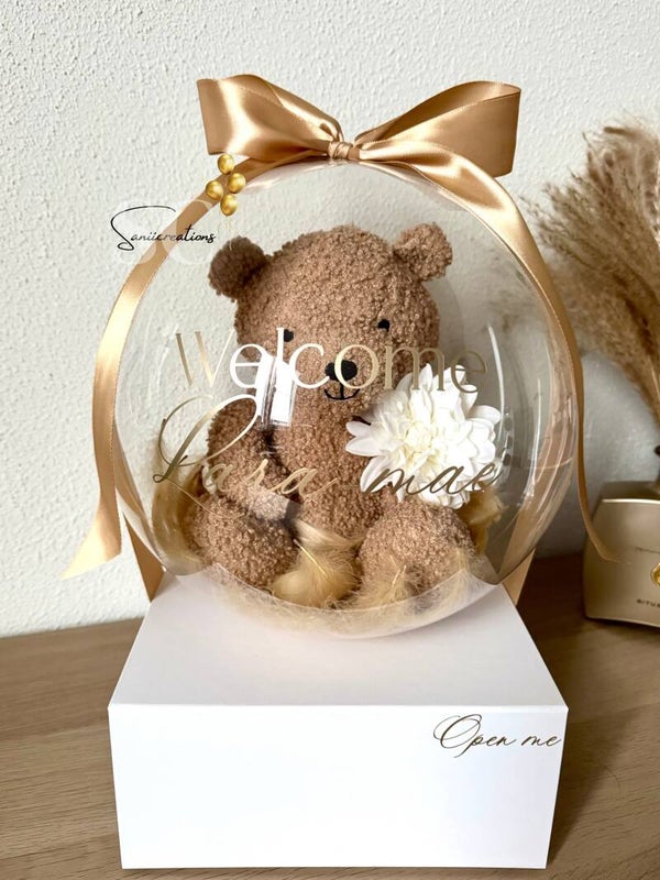 Gepersonaliseerde Geboorteballon met Jollein Knuffel, Geschenkdoos en Bloem – Luxe Kraamcadeau met Naam