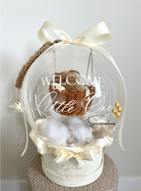 Bobo Ballon met Teddy in een Luchtballon mandje – Luxe Gepersonaliseerd Kraamcadeau | Welcome Little One