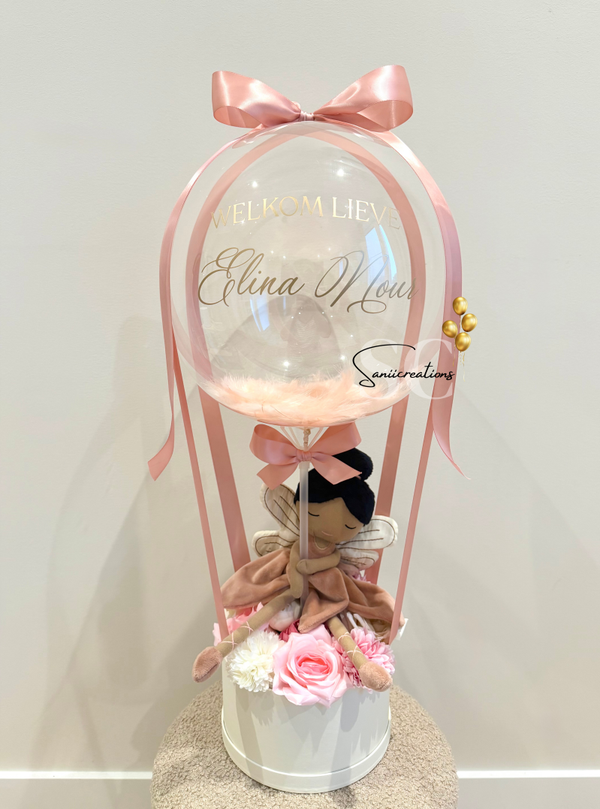 Hot Air Ballon Cadeau met Jollein Pop Mae – Gepersonaliseerde Ballon voor Geboorte, Babyshower & Kraamcadeau