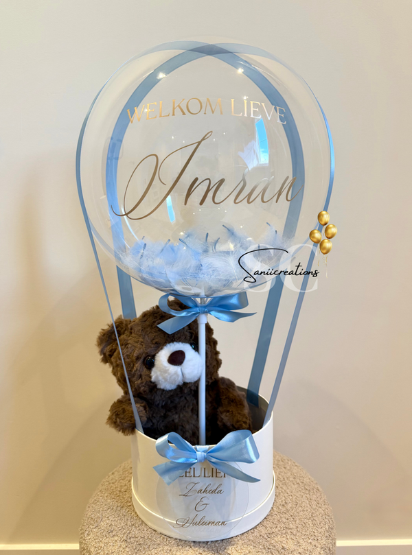 Gepersonaliseerde Hot Air Ballon met Knuffelbeer – Origineel Geboorte-, Babyshower- & Kraamcadeau
