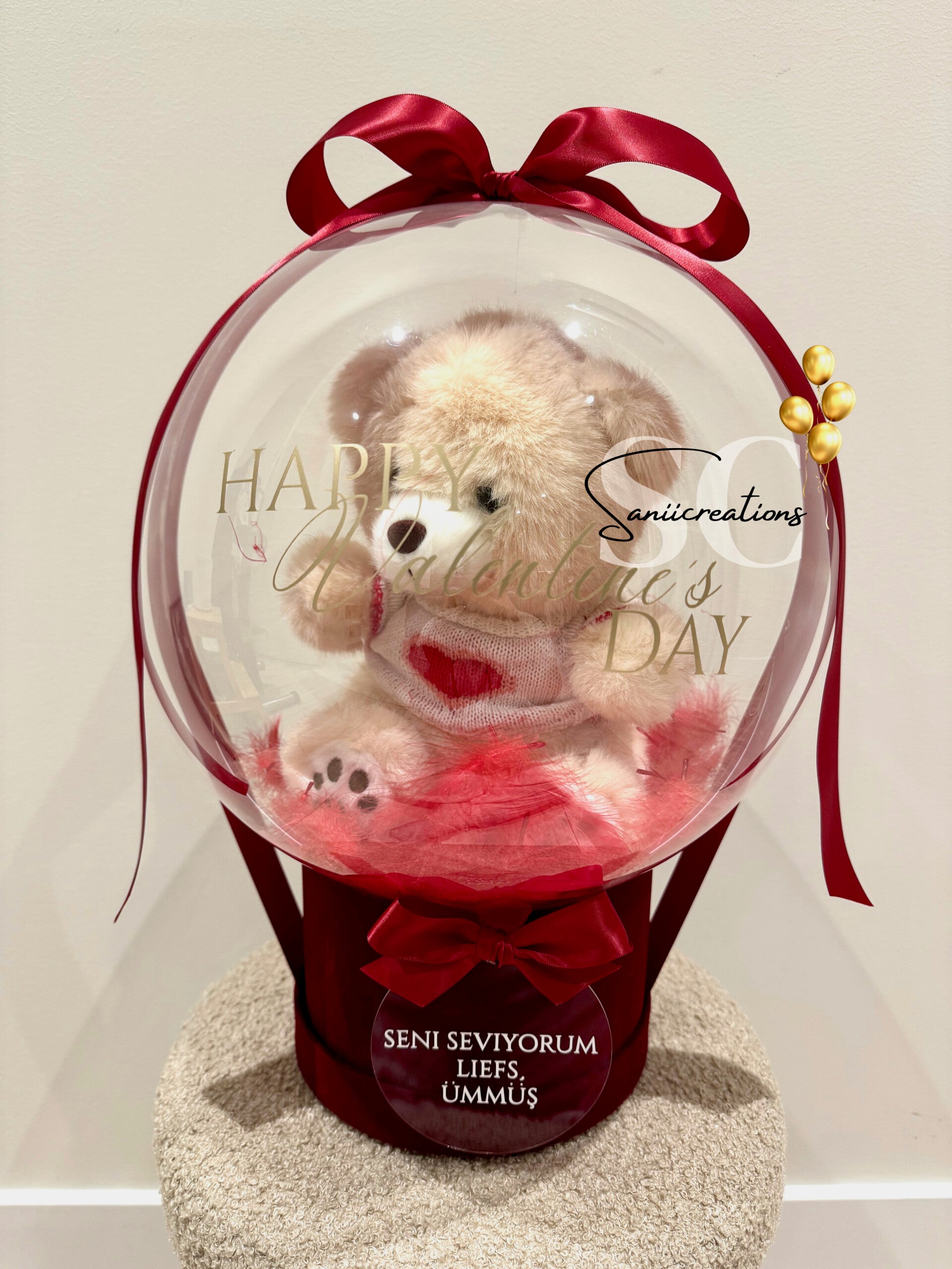 Luxe Valentijn Ballon met Knuffelbeer – Gepersonaliseerd Liefdescadeau