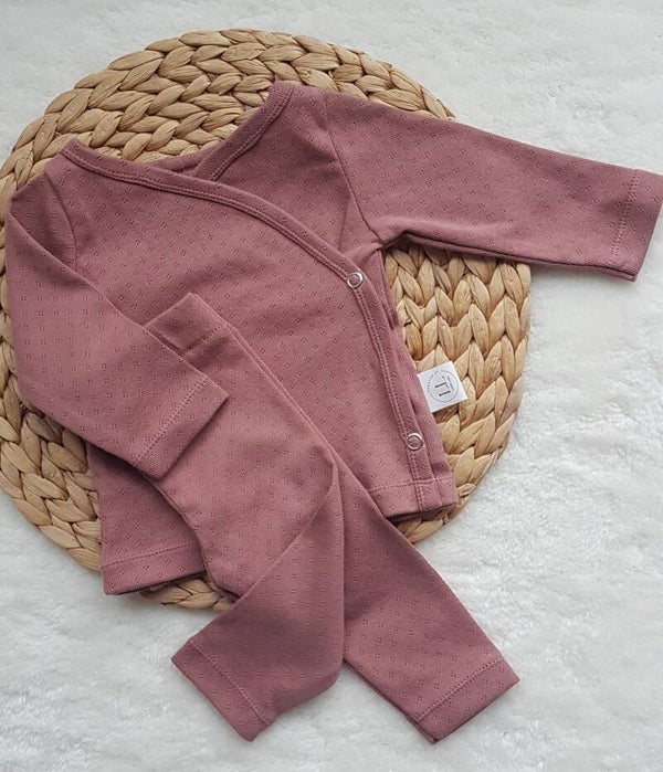 Setje  terracotta/oud roze pointelle