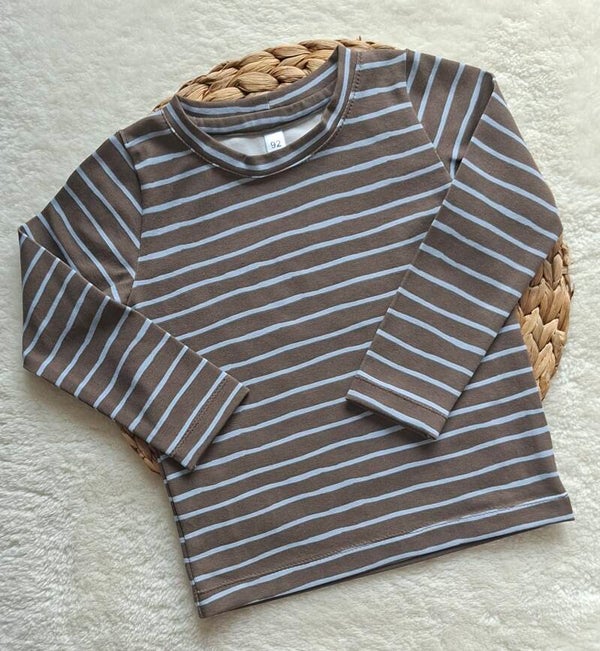 Longsleeve bruin/blauwe streep