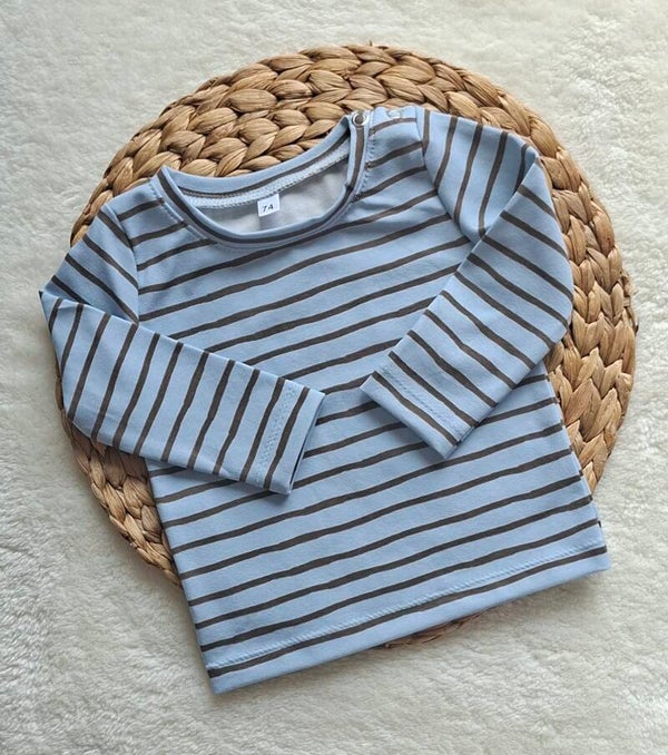Longsleeve blauw/bruine streep