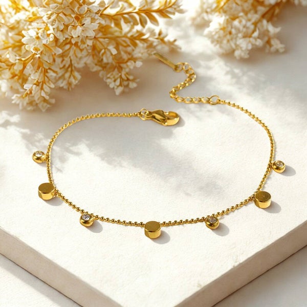 18K Goud PVD Armband met Zirconia & Balletje – Stainless Steel Dames Armband