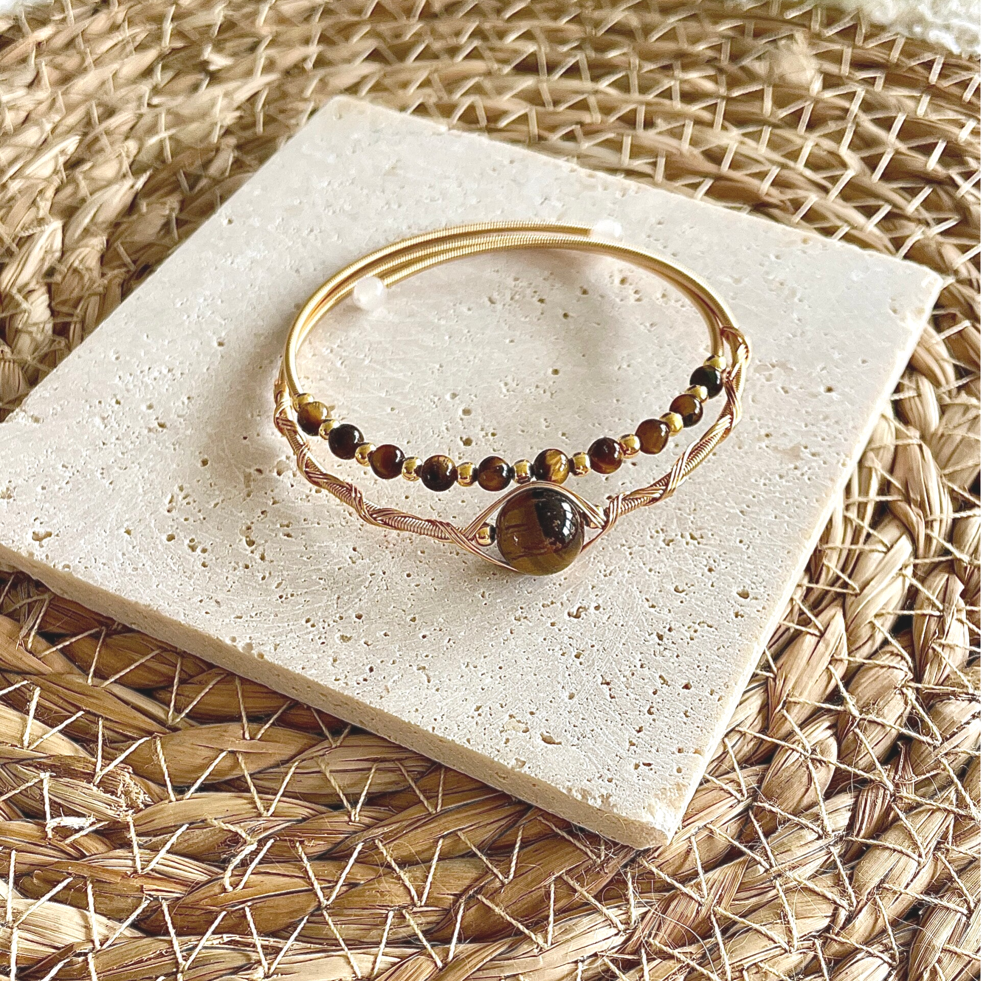 Tijgeroog Wikkelarmband Goud – Natuursteen Armband 14K Gold Plated Double Wrap