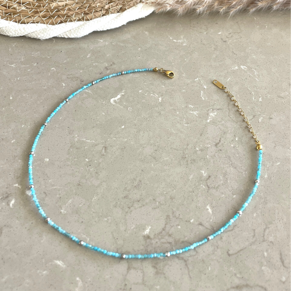 Luxe korte kralenketting met blauwe apatiet – Boho-chique en zomers