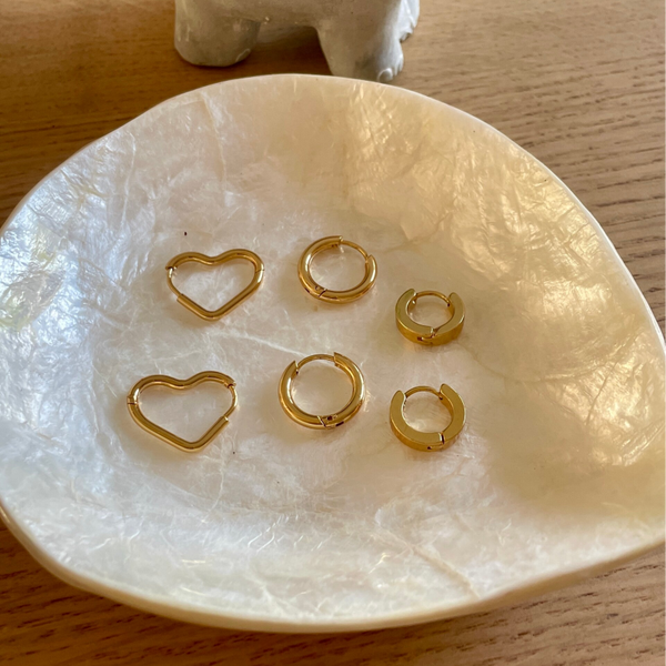 Set van 6 Paar Goudkleurige Oorbellen – Hartjes & Creolen | 18K Verguld 316L RVS | Ear Party Set