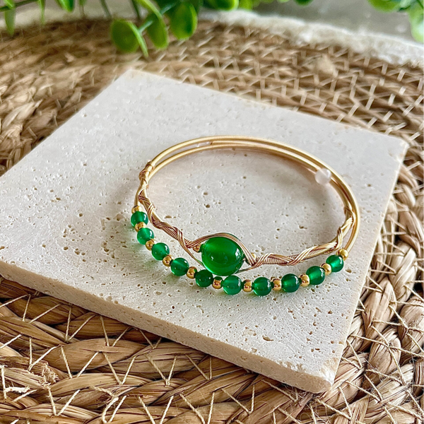 Groene Agaat Wikkelarmband Goud – Natuursteen 14K Gold Plated Double Wrap