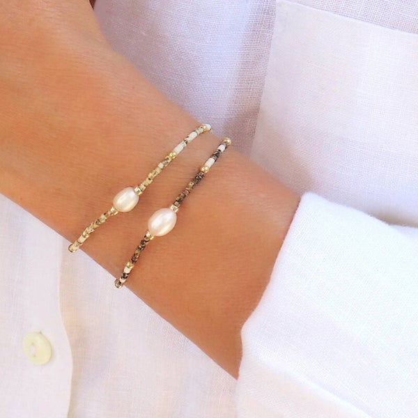 Classic Style Geometric Beaded Stretch Bracelets – Pearl Look Collection