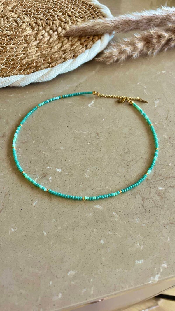 Groene boho kralenketting – stijlvolle damesketting met geometrisch design 40 + 5 cm