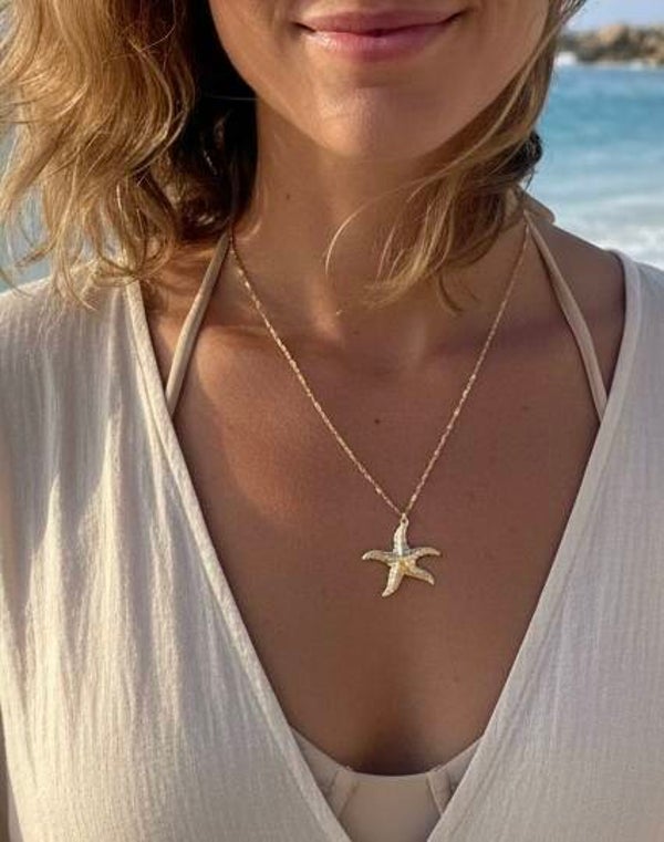 Vergulde Stainless Steel Ketting met Zeester Hanger | Waterproof PVD Gold Necklace