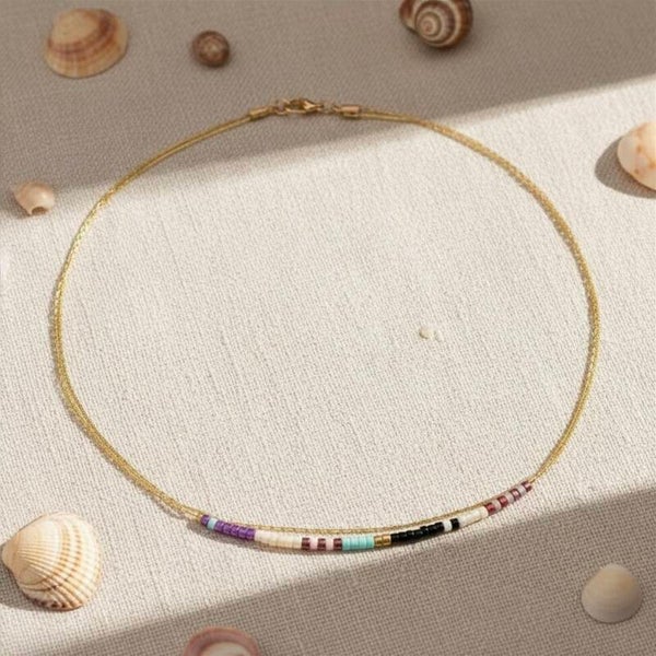 Color Block Kralen Ketting | 14K Gold Plated Beaded Necklace | Trendy Zomerse Damesketting
