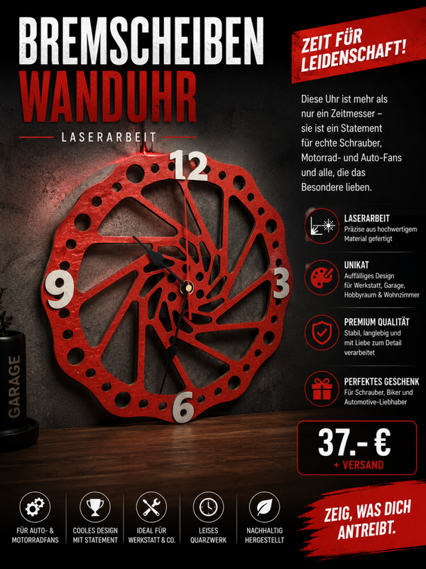 Bremsscheiben Uhr mit leise Laufwerk