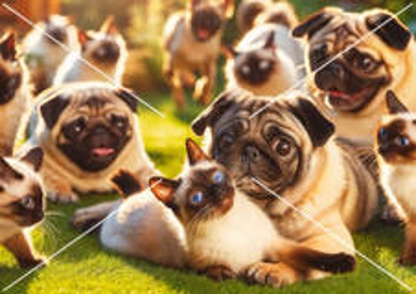 Pugs and Siamese cats (A2)