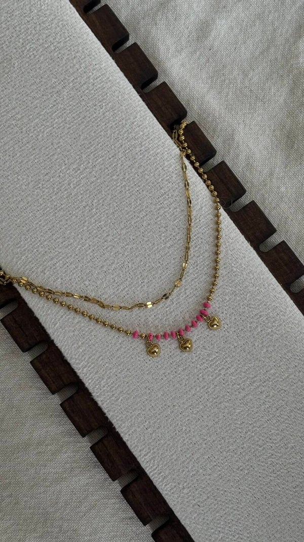 Gelaagde ketting met roze