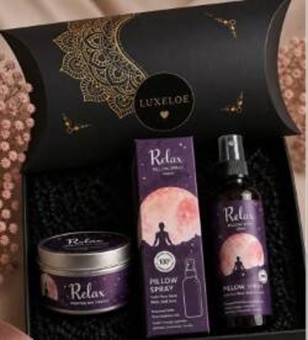 Pakket Relax pillowspray met kaarsje in blik