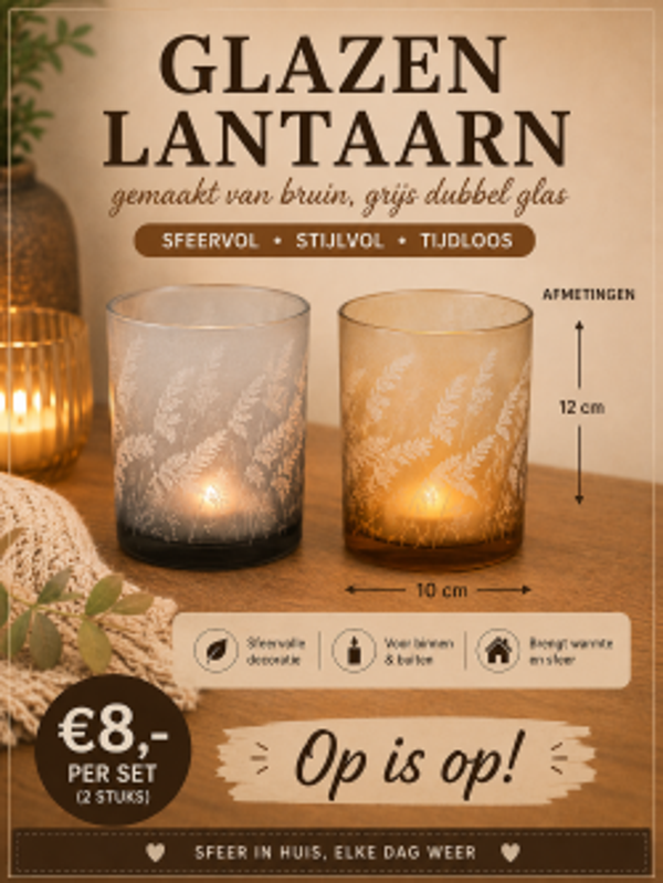 Duo glazen pampas lantaarn