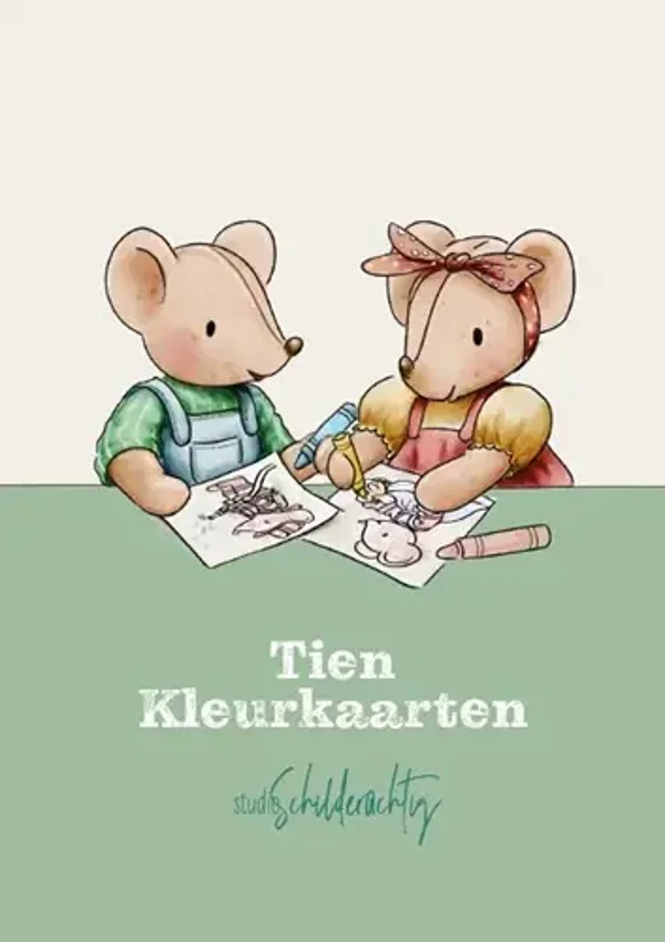 Tien kleurkaarten muisjes groen