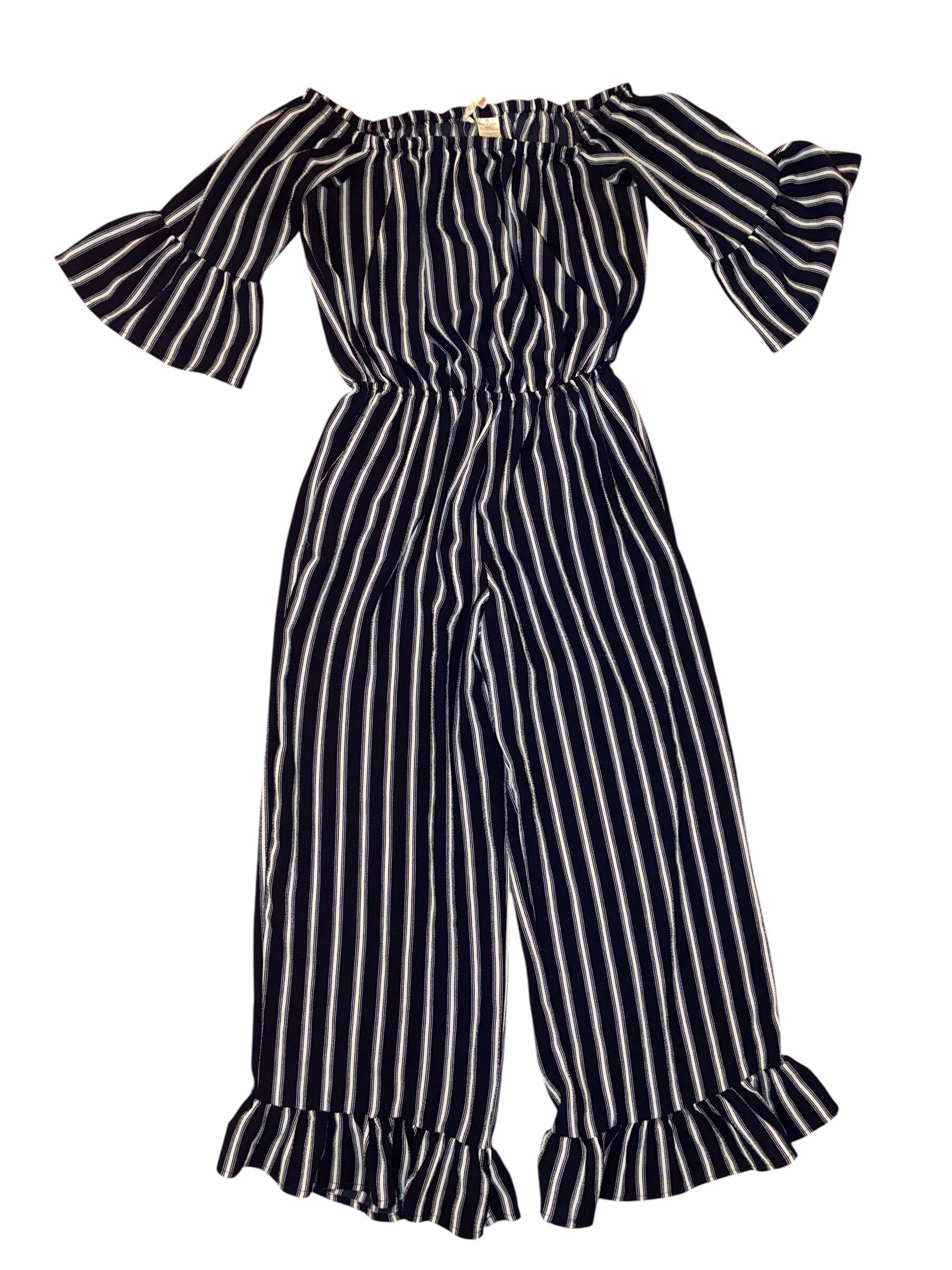 Black and white stripe jumpsuit