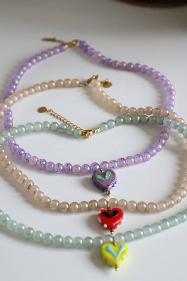 Glaskralen ketting met glitter