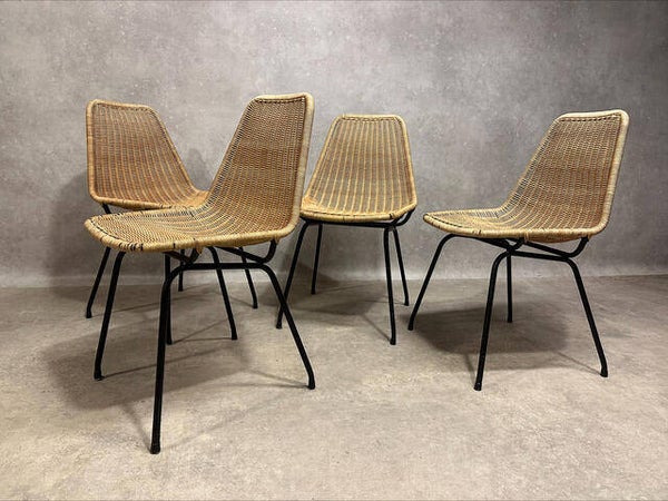 4x Rattan dining chairs from the fifties