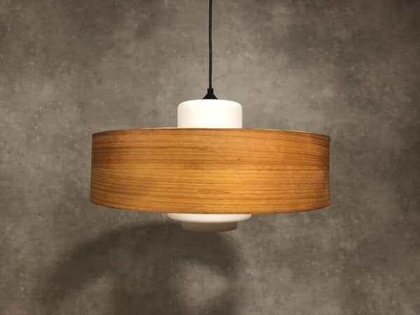 Danish wood veneer and glass lamp