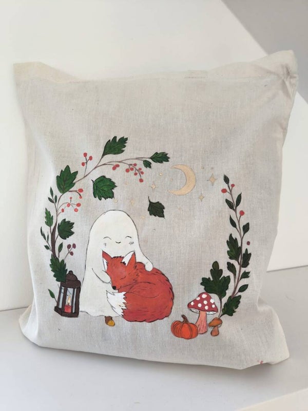 Handbemalte Baumwolltasche "Geisterfreunde"