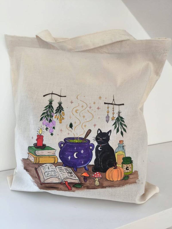Handbemalte Baumwolltasche "Hexenküche"