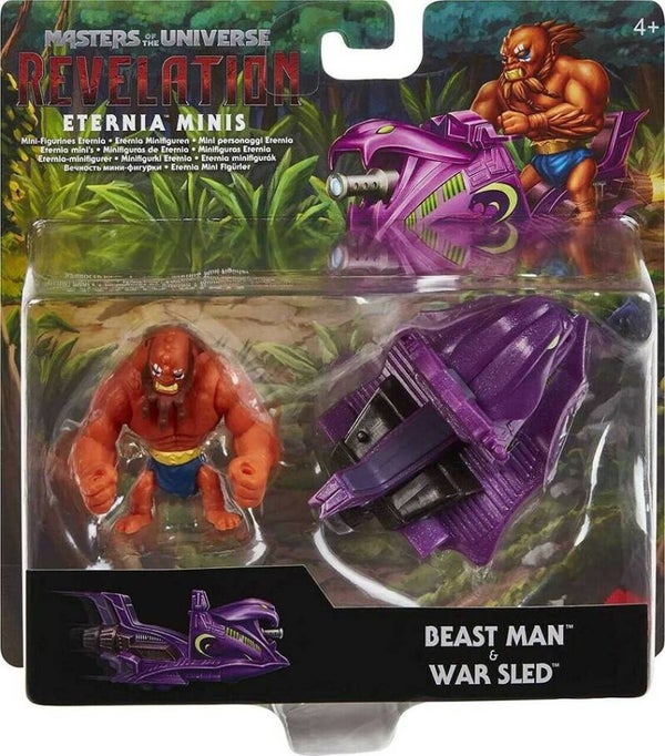ACTION FIGURE 2" - 5 cm MASTERS OF THE UNIVERSE ETERNIA MINIS CHARACTER : BEAST MAN & WAR SLED