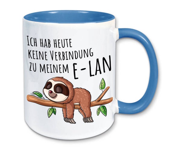 Tasse, Kaffeebecher, Faultier, Ich hab heute keine Verbindung zu meinem e-lan