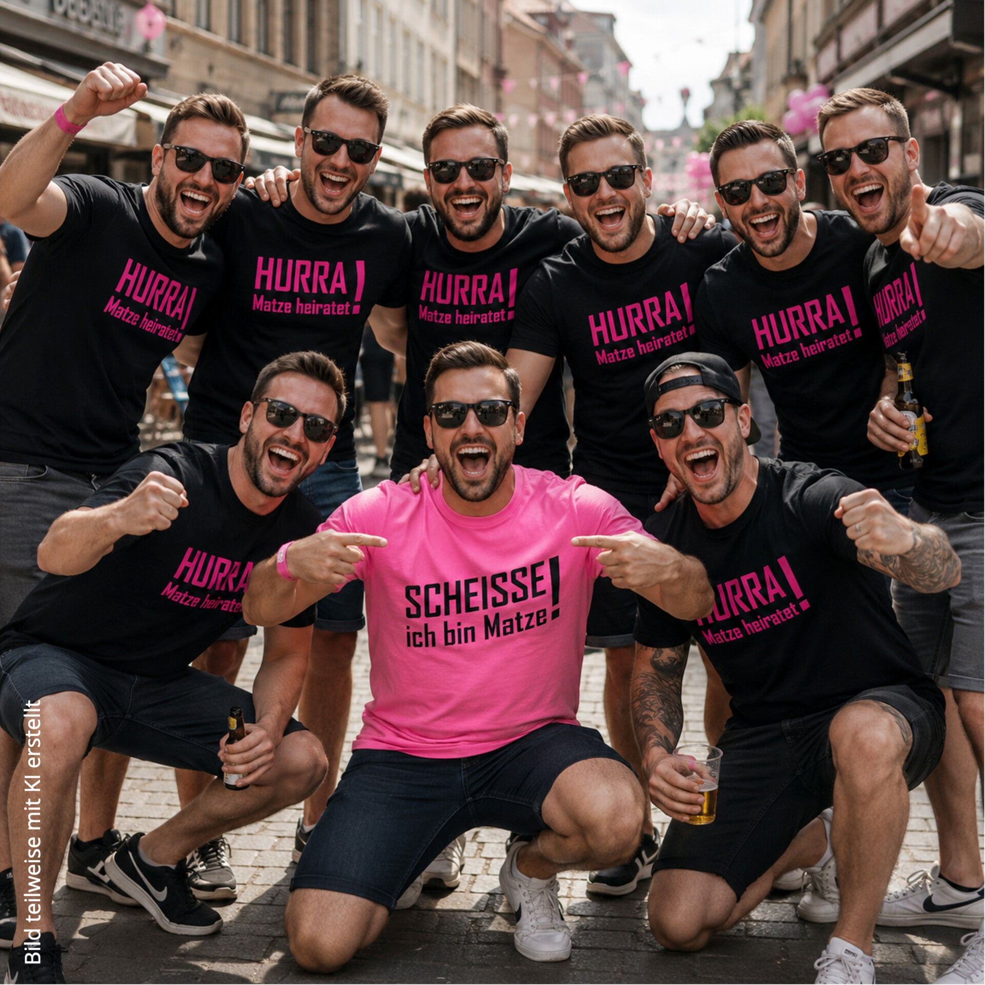 Herren JGA T-Shirt Hurra ... heiratet personalisiert