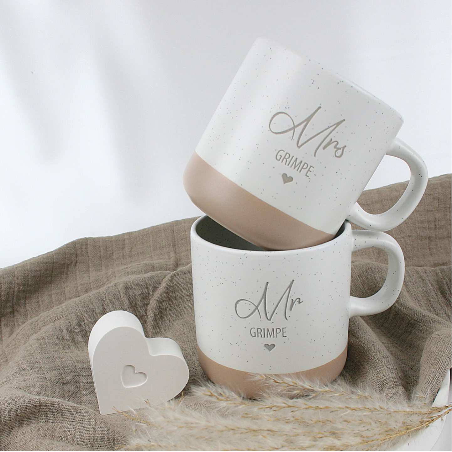 Personalisierte Tasse mit Gravur Mr Mrs –  Hochzeit