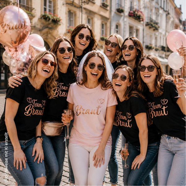 T-Shirt Damen Braut und Team Braut Junggesellinnenabschied