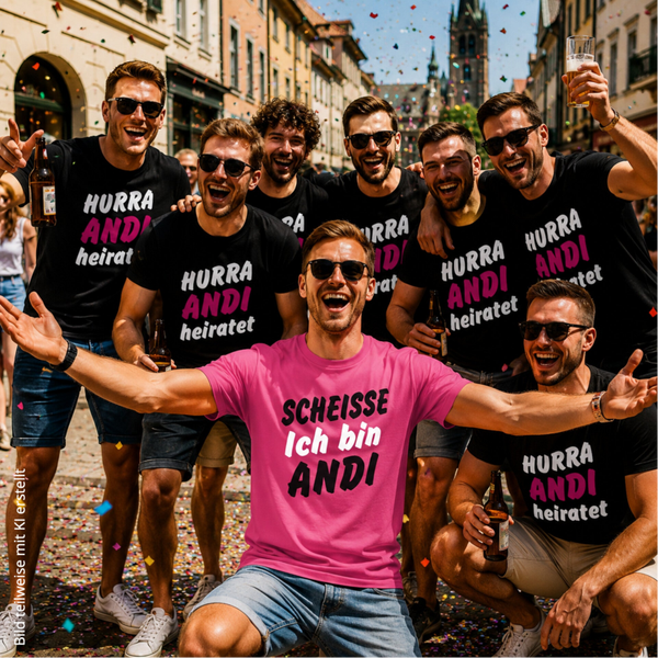Herren JGA T-Shirt Hurra ... heiratet personalisiert