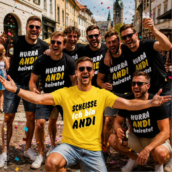 Herren JGA T-Shirt Hurra ... heiratet personalisiert