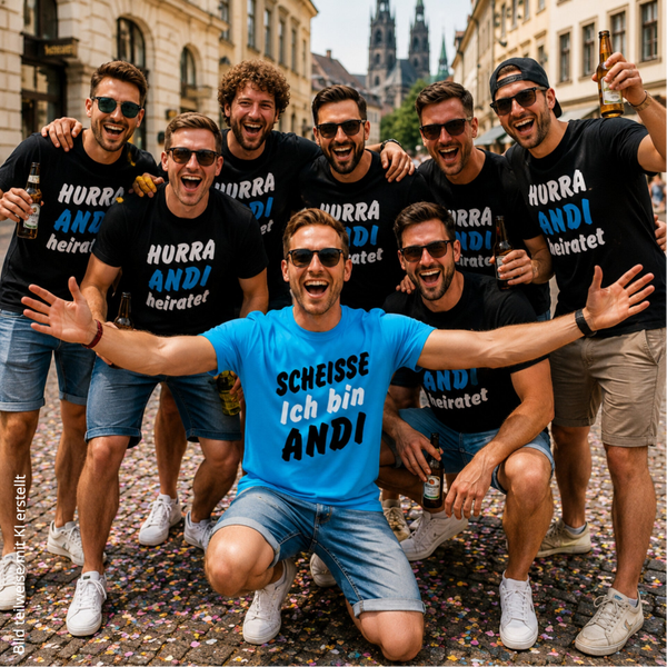 Herren JGA T-Shirt Hurra ... heiratet personalisiert