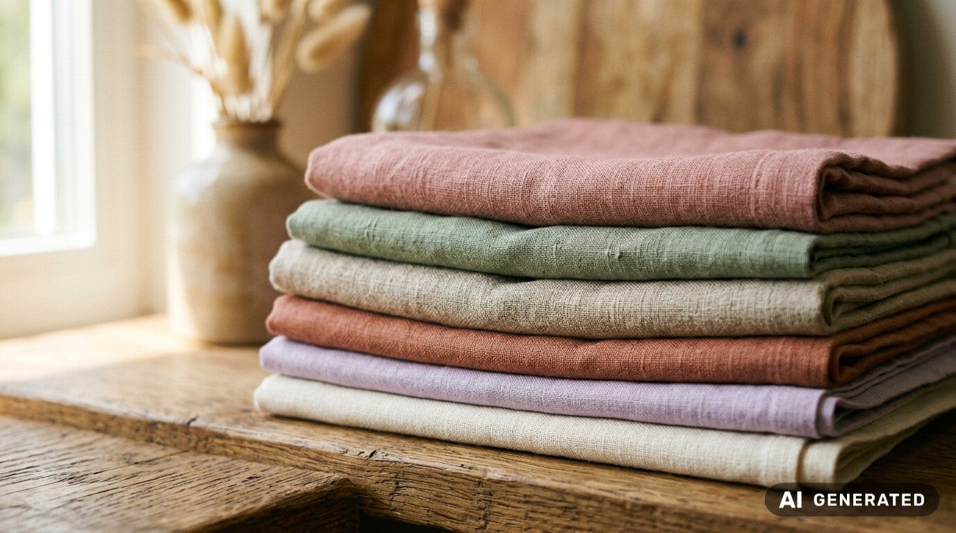Gefaltete Stoffe in Naturfarben als Outfit‑Inspiration für Bewerbungsfotos & Businessfotografie in Schweinfurt. KI‑Bild.