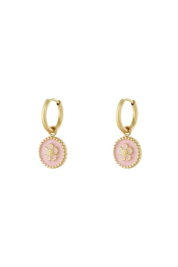 oorbellen rvs met bloem motief - licht roze