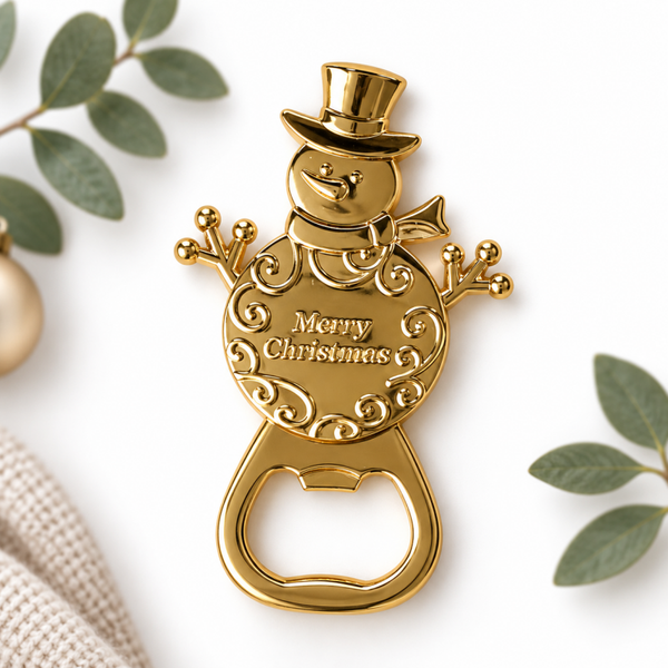 Flesopener Snow Men Goudkleurig | Boxie Cadeau