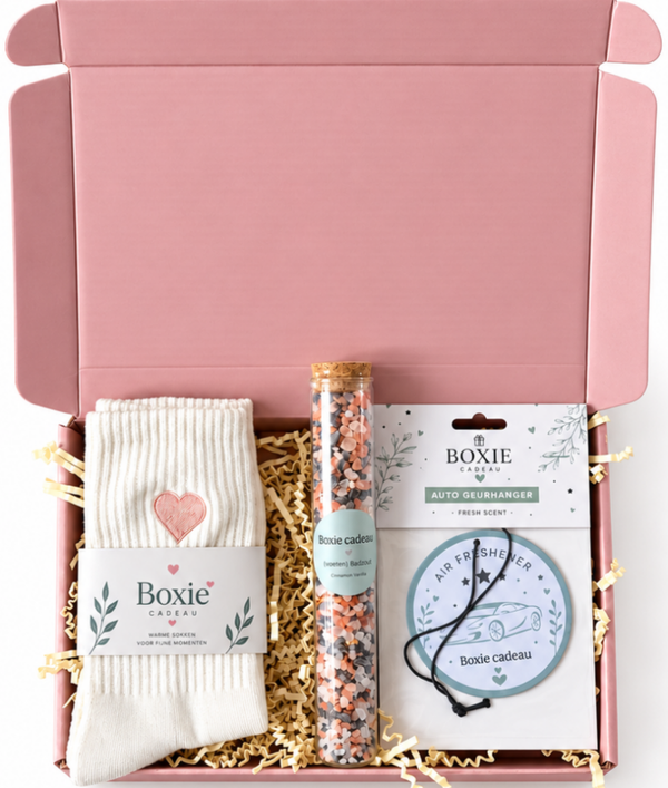 Hartverwarmend boxie – Verwenpakket met sokken & badzout