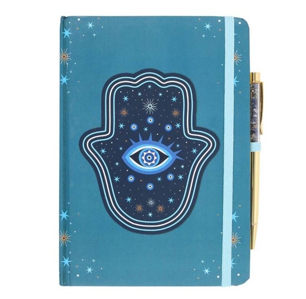 Hand van Hamsa A5-notitieboekje met Crystal Chip-pen