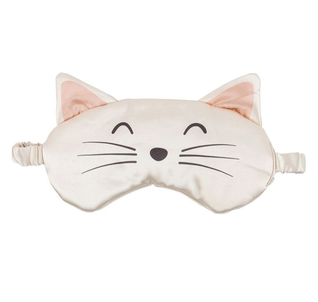 Wit oogmasker van polyester satijn met kattengezicht